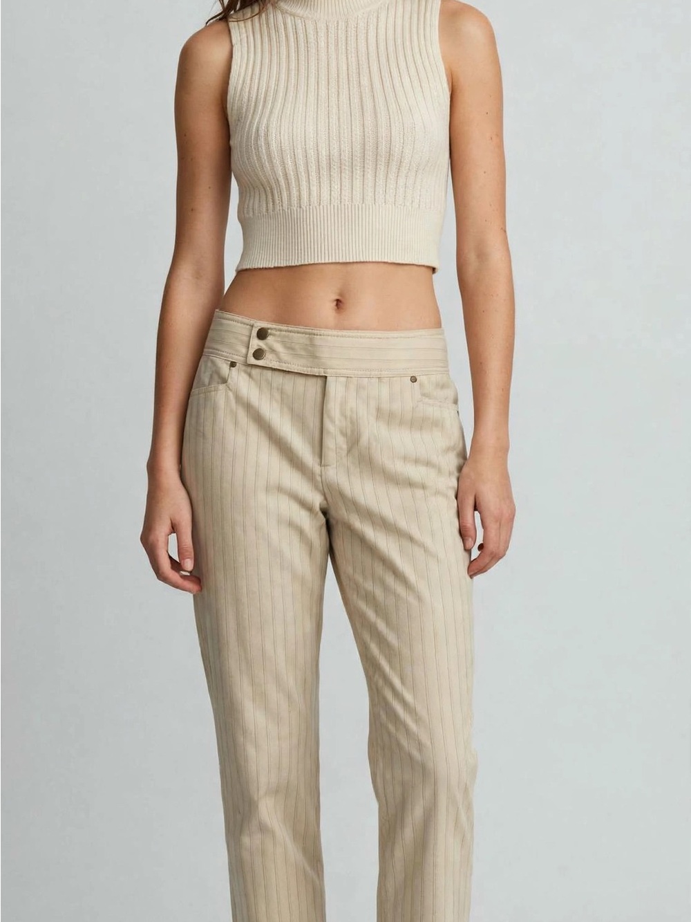 Zara Cream Pinstripe Wide-Leg Trousers